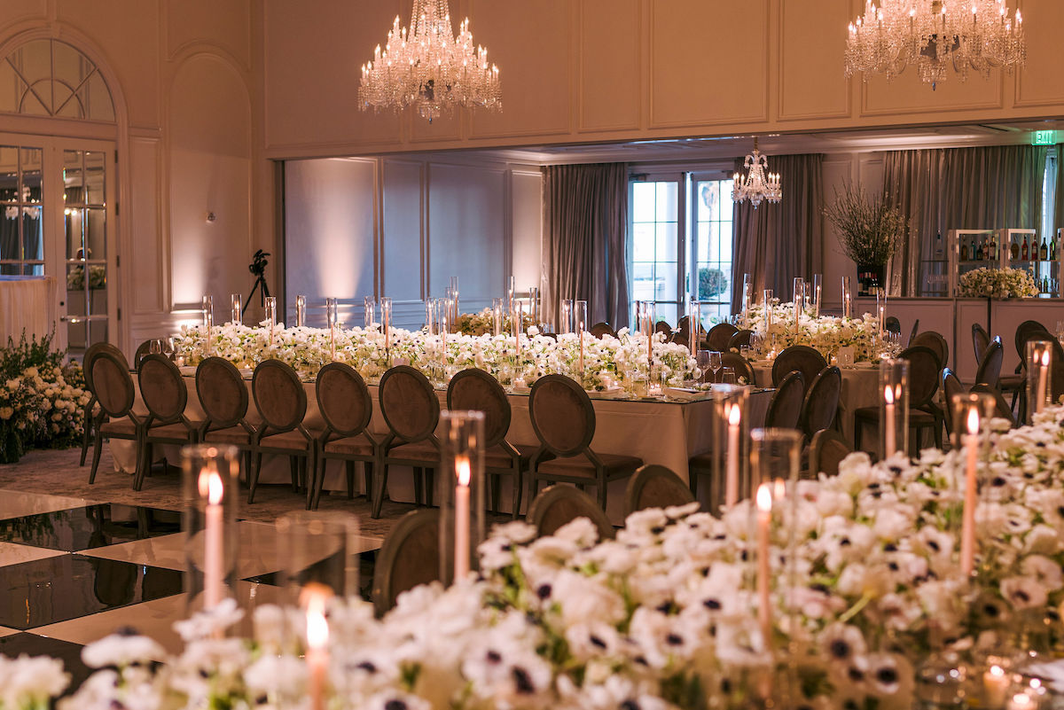 Rosewood Miramar Hotel wedding chandelier ballroom reception