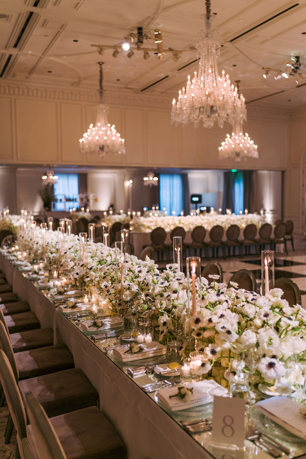 wedding reception with white anemones